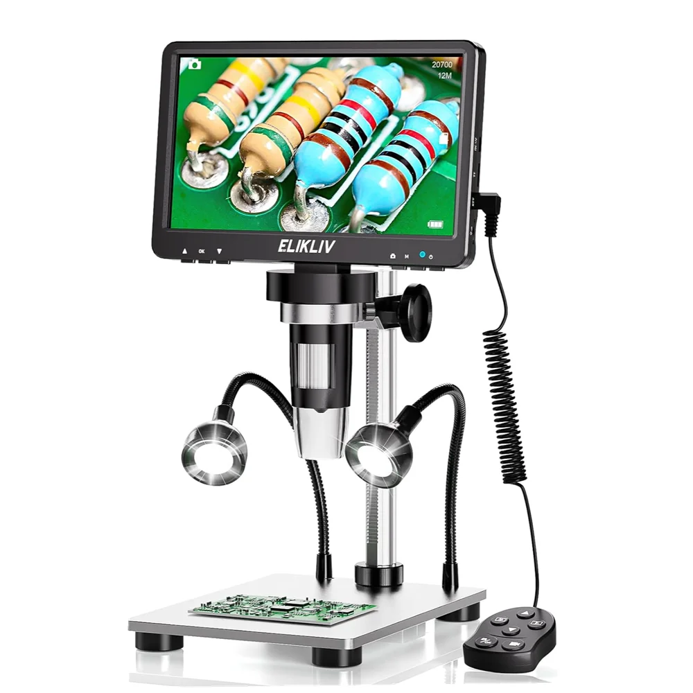 EDM9 7'' LCD Digital Microscope 1080P 50X-1200X Soldering Electronics Microscopes With LED Lights Support PC Computer