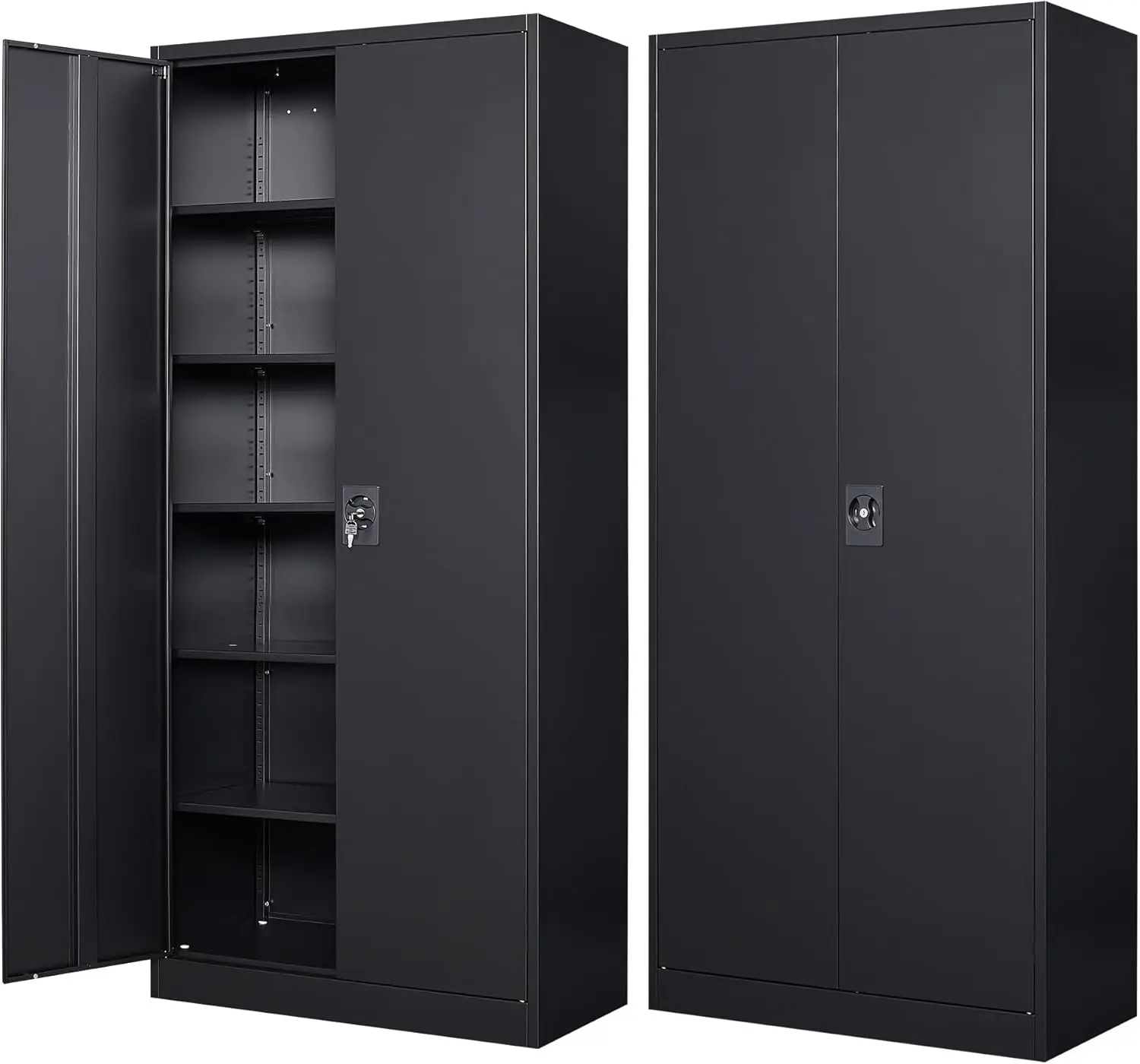 Black Metal Cabinet with Locking Doors,Steel Cabinet,Lockable Storage Cabinet for Home,Office,Shop,Garage Cabinets 72x36x18