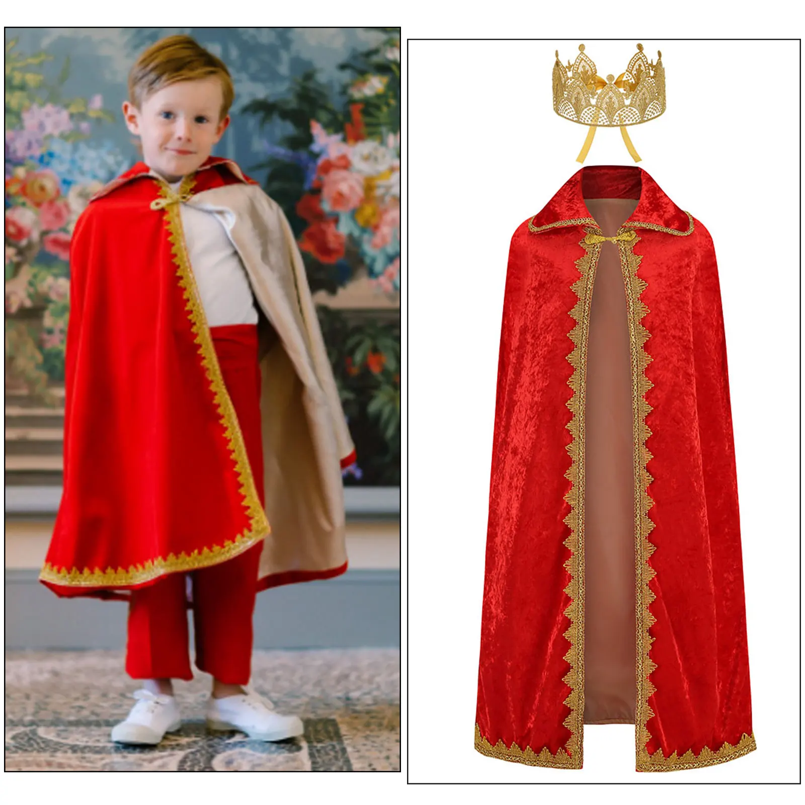 Carnival Cosplay Boys Birthday Party King Robe Cape Christmas Halloween Toddler Prince Costumes Cloak with Crown Sceptre