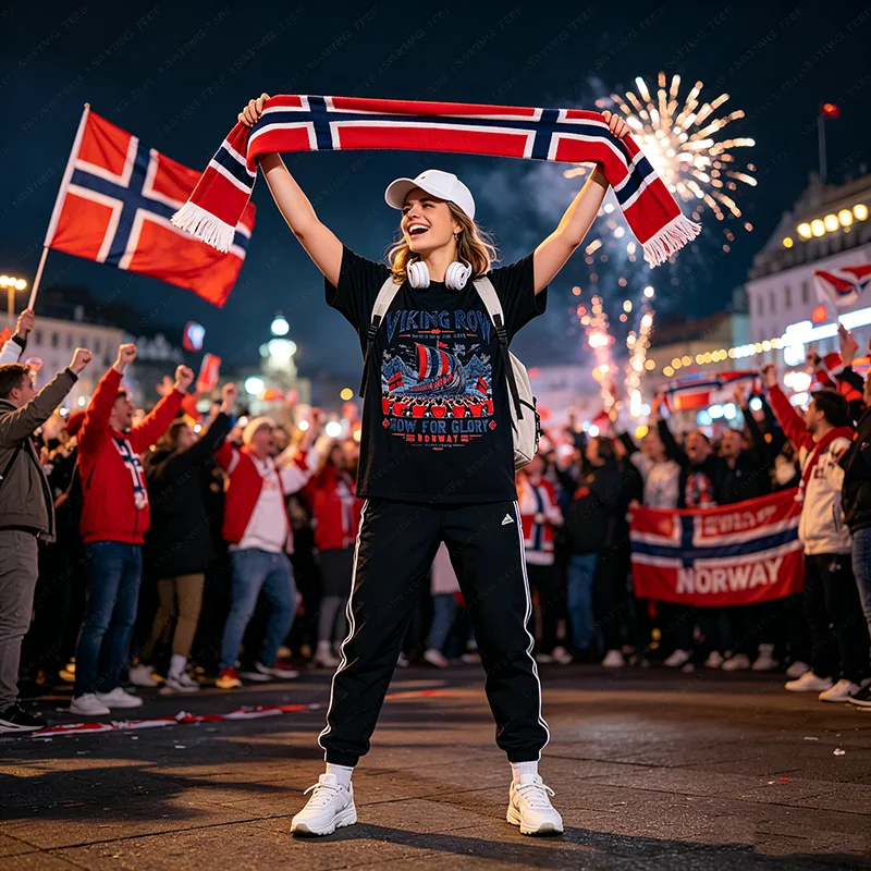 Norwegen Fußball-Liebhaber Viking Row Game Day T-Shirt Y2K Fußball-Saison Spieler Sportbekleidung Grafik Damen Herren Kleidung Neuheit – Detail 3
