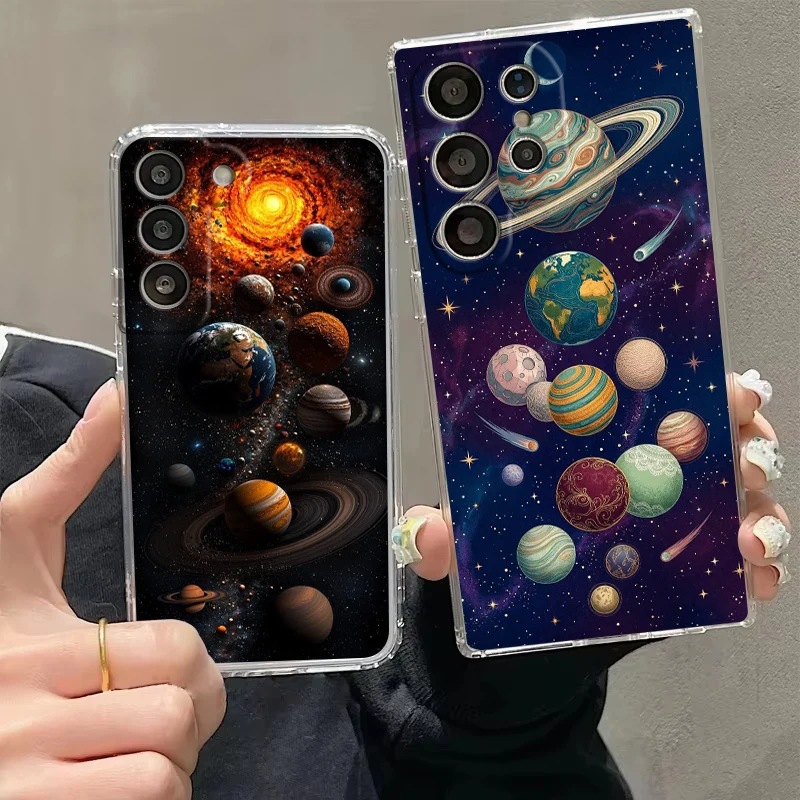 Vintage Celestial Galaxy Art Transparent Cover for Samsung Galaxy S26 S25 S24 S23 S22 S21 S20 FE Ultra S25Edge Plus Phone Case