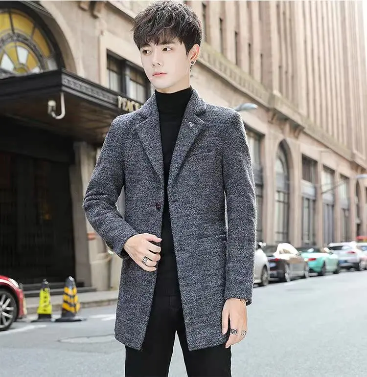 

Faionable ort Men's Thiened Fce Lined Autumn Winter Woolen Coat Sli Slimming Suit Jaet Trendy Youth Sle