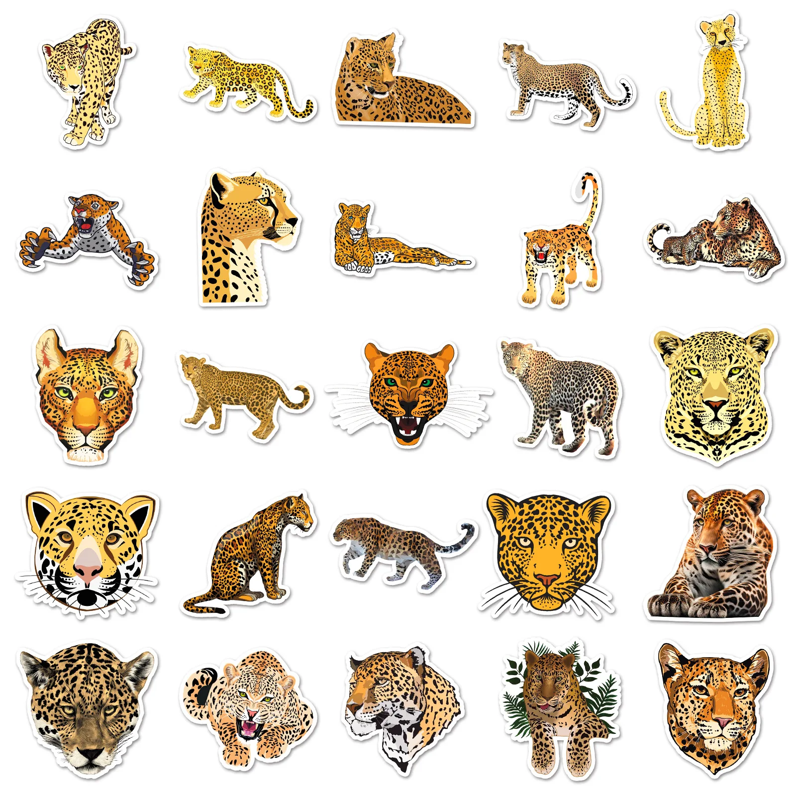 

50PCS Leopard Graffiti Sticker Cartoon Animal Panthera pardus Decoration DIY Handbook Phone Case Waterproof Sticker Kids Toy