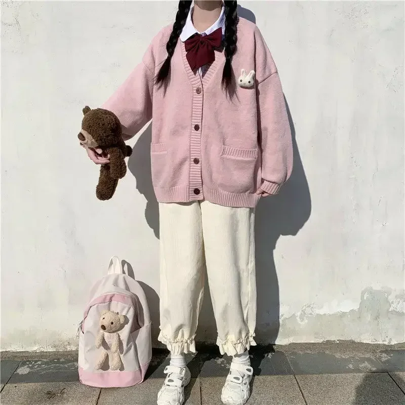 

Woman Trousers 2026 New Pants Women Japanese Style Corduroy Loose Casual Straight Pink Sweet Cute