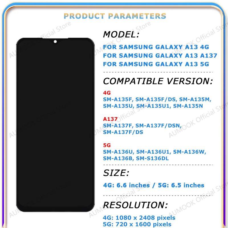 Pantalla LCD para Samsung Galaxy A13 4G A137 A13 5G Touch Screen Digitizer Assembly A135F A136U A137F LCD Screen con marco 2