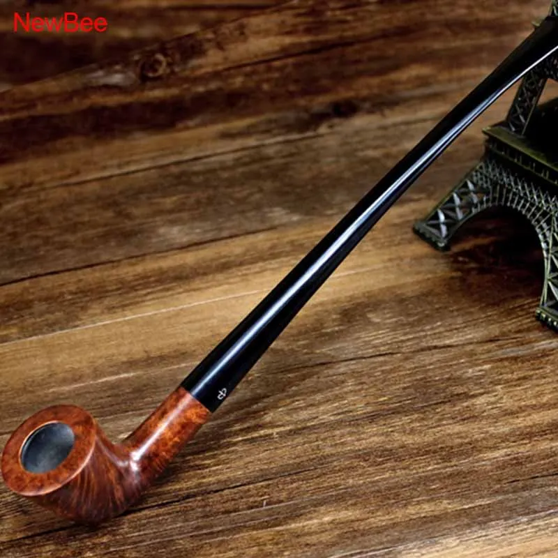 MUXIANG Long Stem Imported Briar Wood 9mm Filter Bent Tobacco Pipe Wooden Pipe For Smoking Gifts For Men For Father