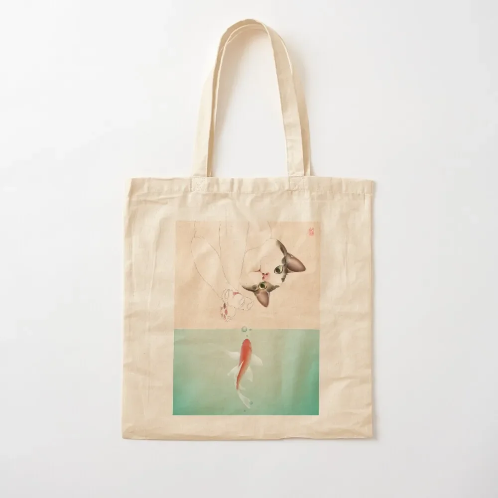 

Cat Fishing Upside Down Tote Bag Woman shopper bag Canvas Tote Bag