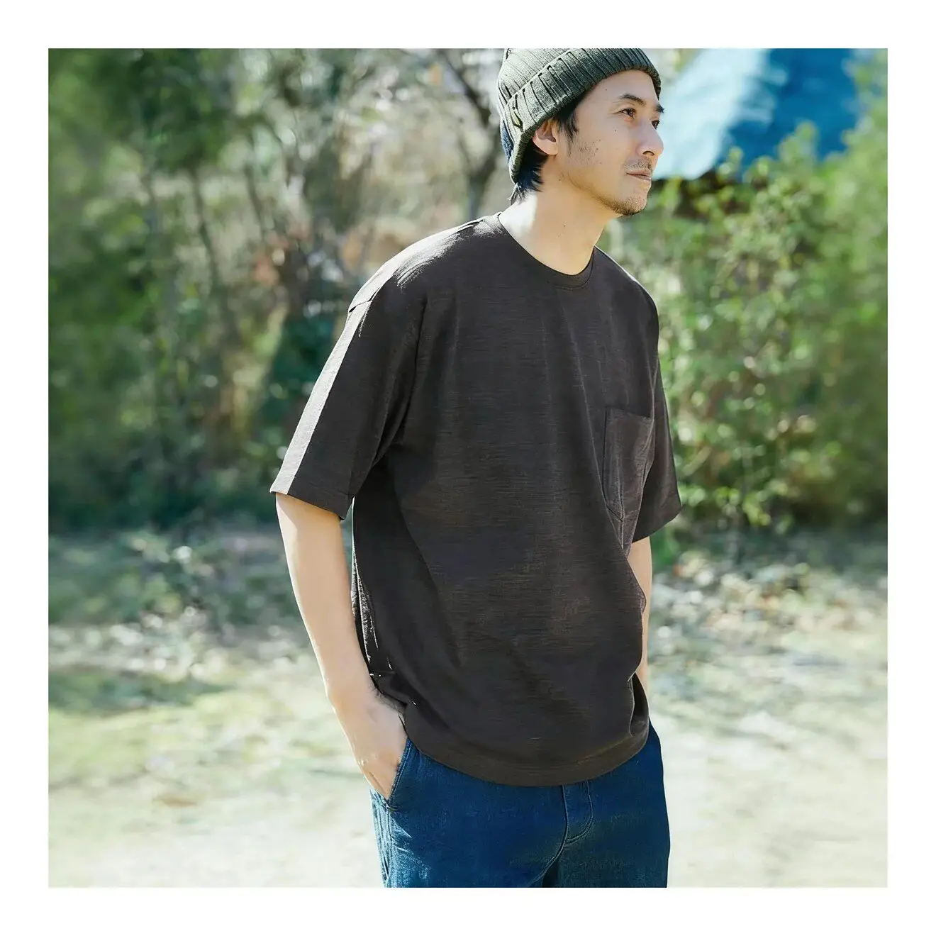 

Yamatomichi Japanese retro solid color round neck short-sleeved T-shirt