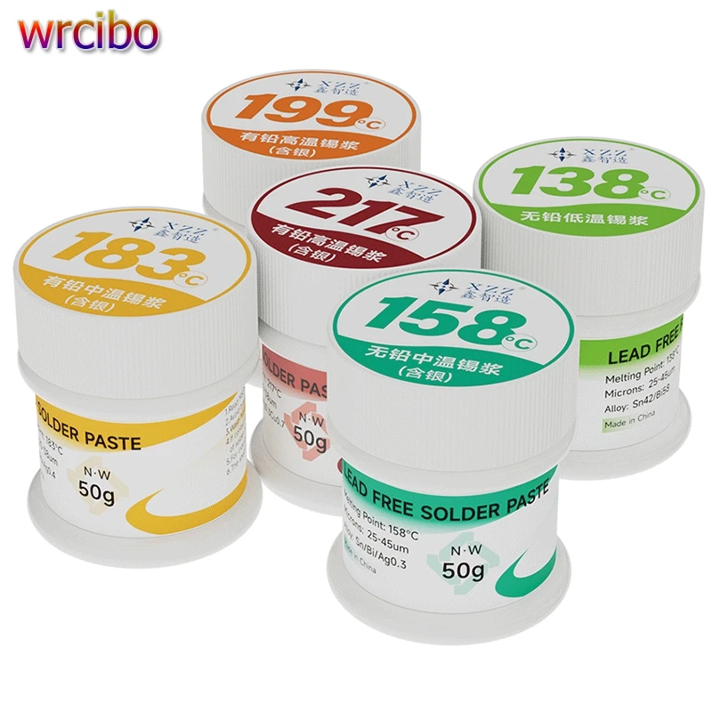 

Wrcibo Lead-free Solder Paste Flux 138/158/183/199/217 Celsius Melting Point Tin Pulp PCB BGA SMD CPU Chip Welding Repair Tools