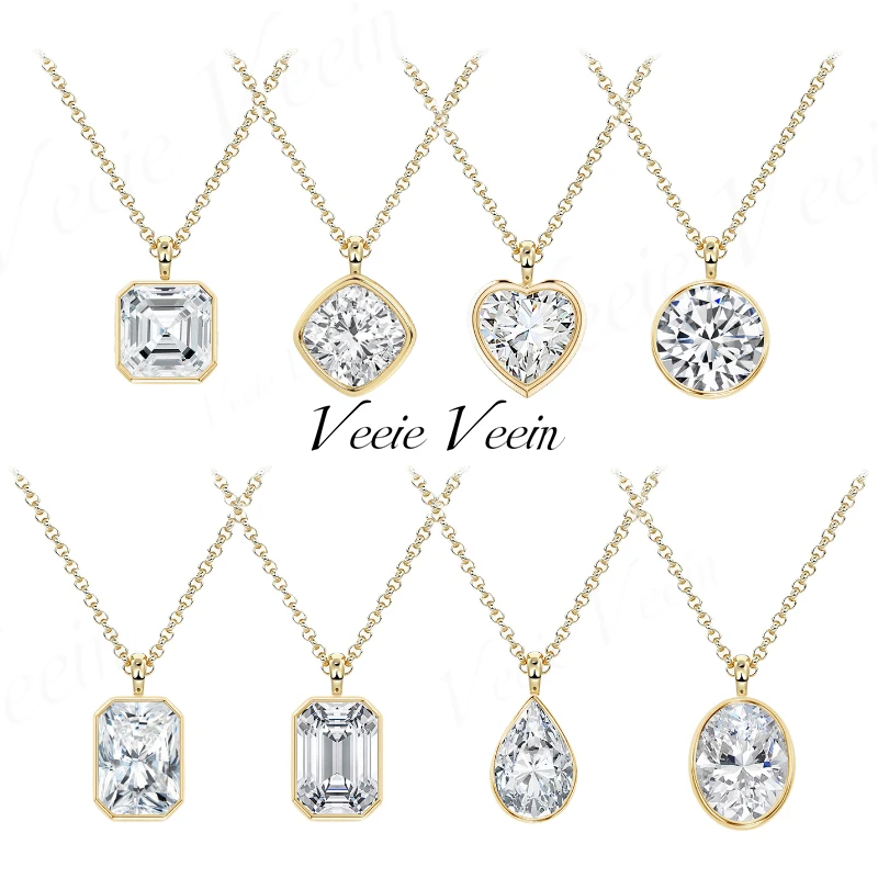 Veeie Veein Jewelry 3ct Irregular Moissanite Pendant Necklace Bezel Set Emerald Cut Pendant With Gold S925 Sterling Silver
