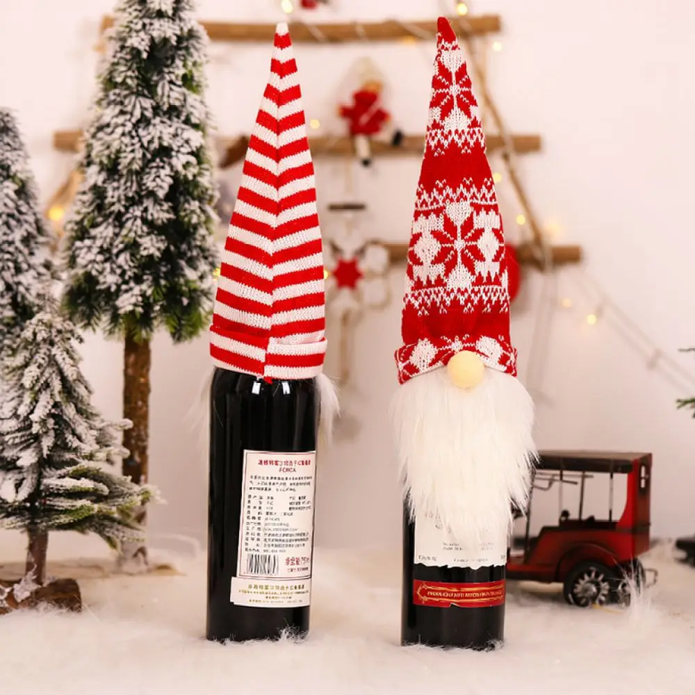 Christmas Faceless Gnome Wine Bottle Cover Knitted Sweater Decoration For Home Table Holiday Party Festive Ornament