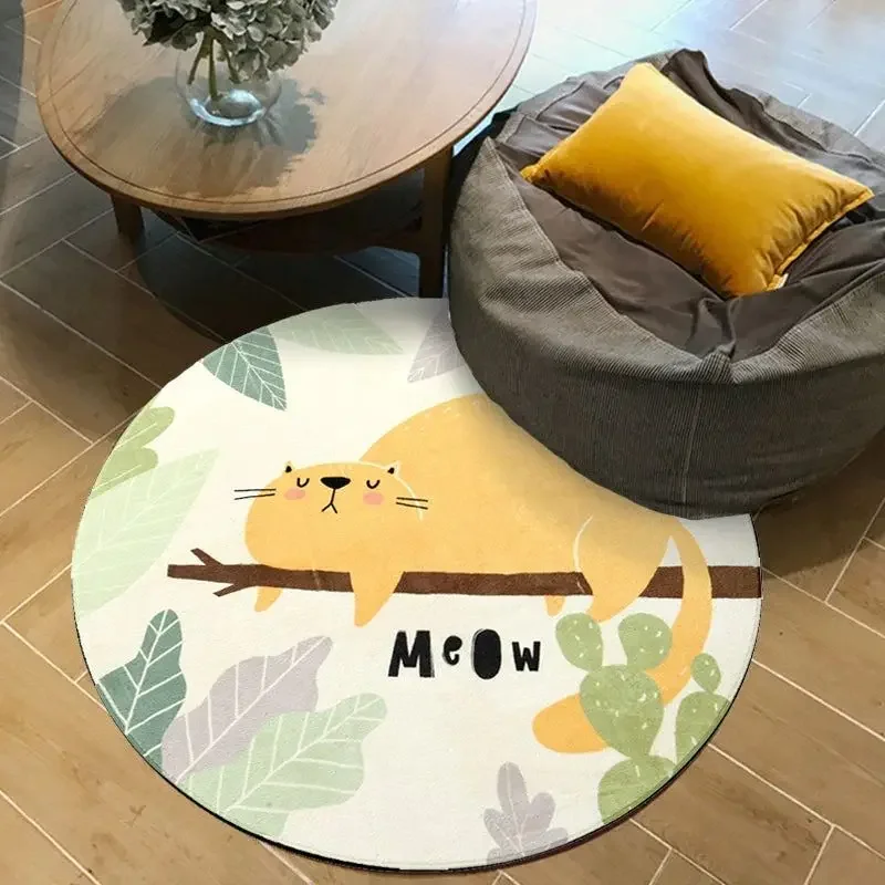 Animal Plush Bedroom Rugs For Kids Round Fluffy Carpet For Living Room Cat Giraffe Cute Hairy Nursery Play Mat For Children