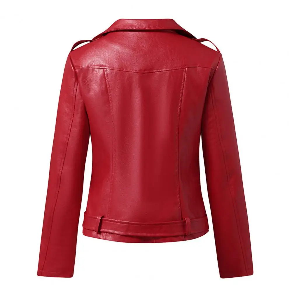 Veste de moto en similicuir pour femme, manteau court, col rabattu, manches longues, cardigan à fermeture éclair, coupe couvertes décontractée, streetwear