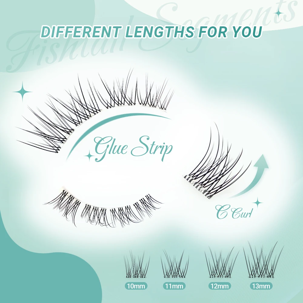 Lashtalk Senza Fascia Ciglia Finte Cluster Segmenti di Coda di Pesce Autoadesivi Ciglia Anime Naturale Morbido Nessuna Colla Necessita Trucco di Bellezza