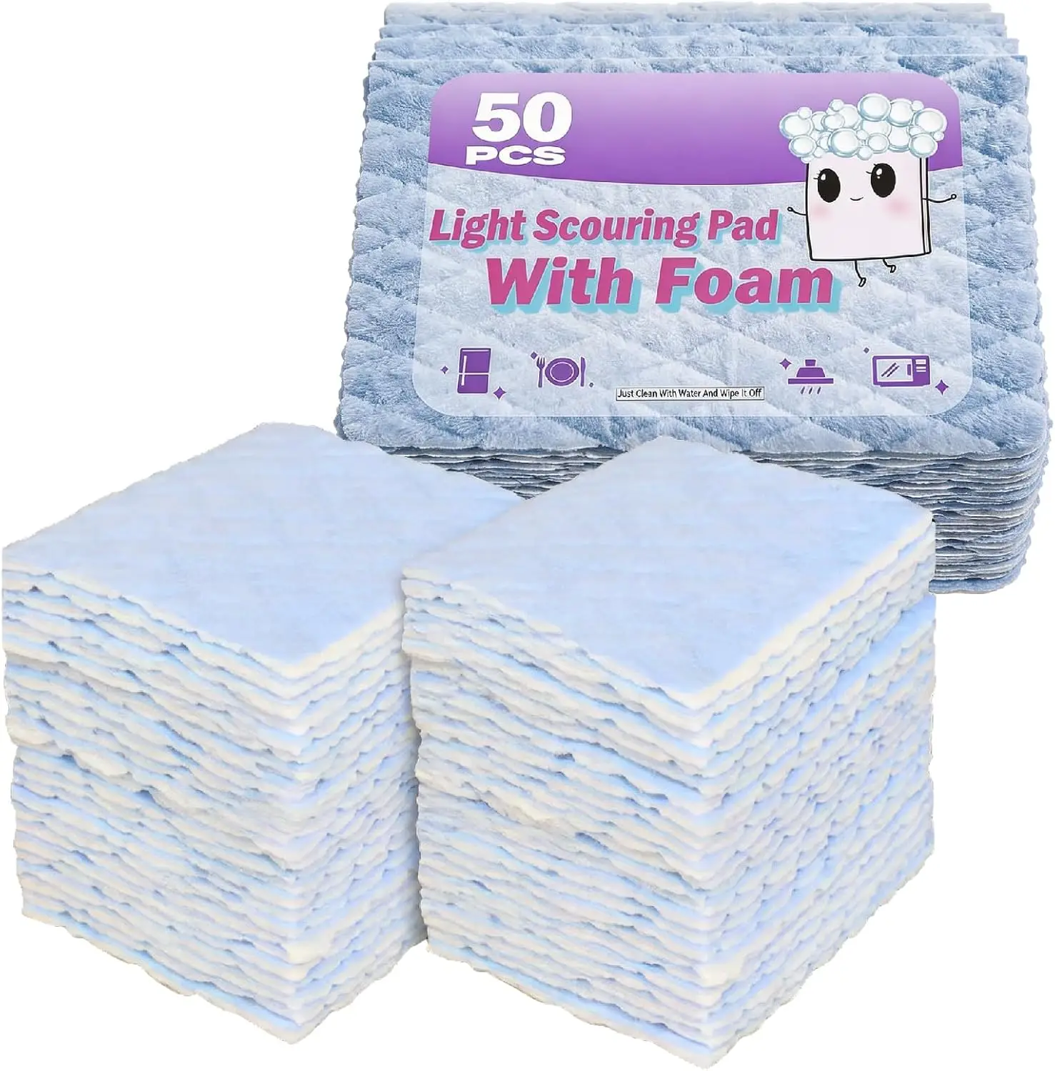 

50 Pcs Triple Cleaning Scrub Pads with Foam, Heavy Duty Non-Scratch for Kitchen & Home