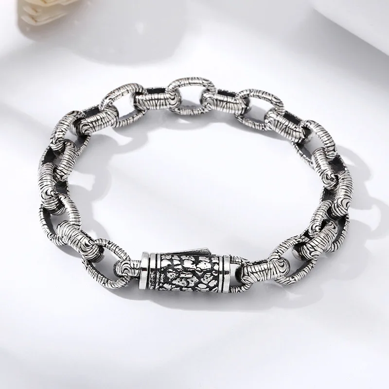 

925 sterling silver stone bracelet thick type men's ring trend Thai silver retro distressed ornament