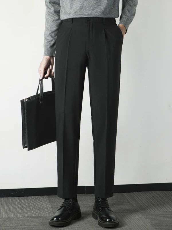 Men's Summer Thin Straight Loose Drape Business Casual Ice Silk Long Pants Cool Style Youth Trend Pure Color West Pants