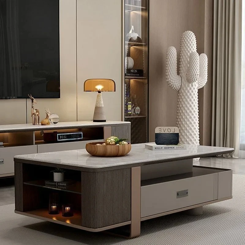 Coffee table small apartment living room microcrystalline stone minimalist TV cabinet combination