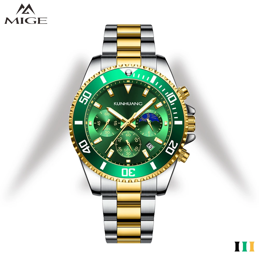

MIGE Quartz Watch For Man Stainless Steel Calendar Moon Phase Top Brand Waterproof Dive Sport Man‘s Wristwatch’