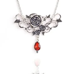Halloween Vintage Prickly Rose Flower Necklace For Woman Gothic Jewelry Crystal Pendant Necklace Fashion Woman Accessories