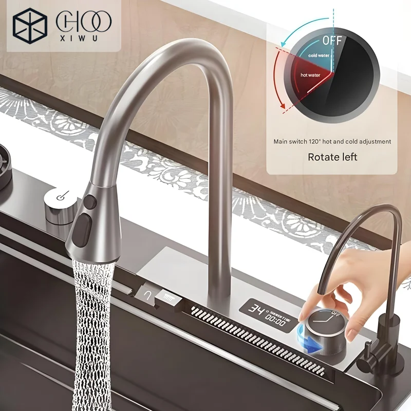 

CHOOXIWU-A multifunctional pull-out faucet suitable for the kitchen, digital display kitchen sink faucet