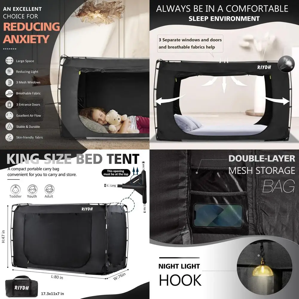 

Portable Dream Tent: King Size Indoor Sleeping Tent for Adults & Kids with 80% Blackout & 3 Doors