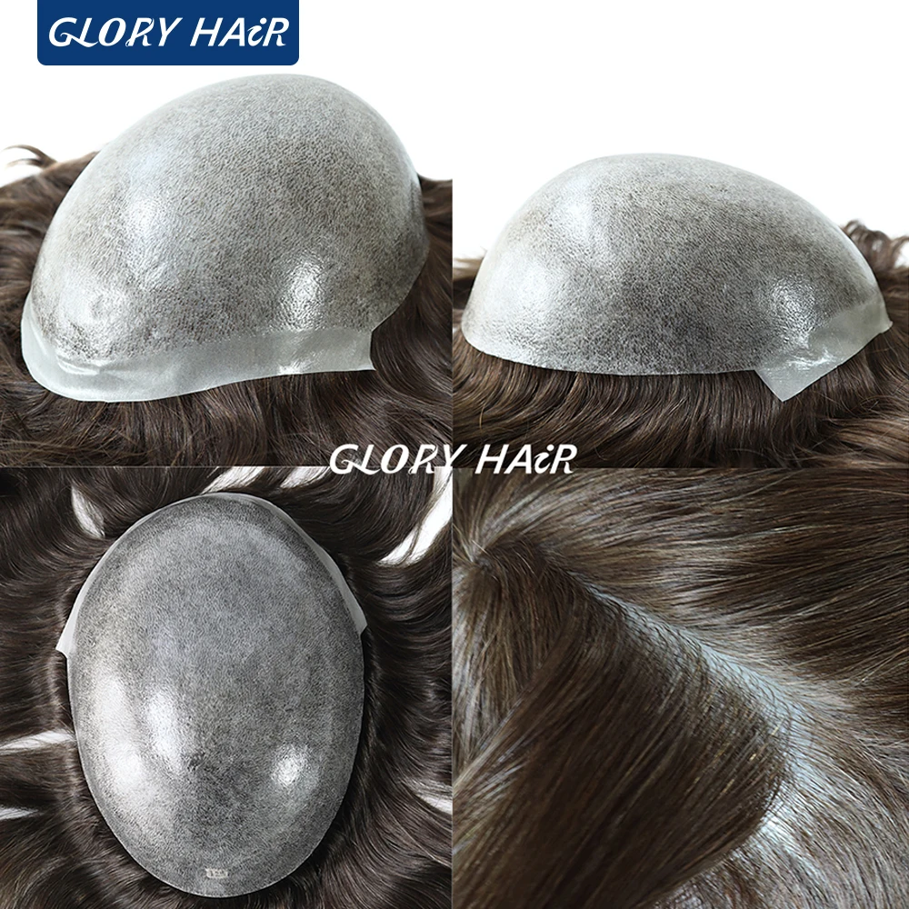 

RF Injection Thin Skin 0.06-0.08mm Male Hair Prosthesis Real Natural Human Hair Wig Men's Capillary Prosthesis Man Hair System