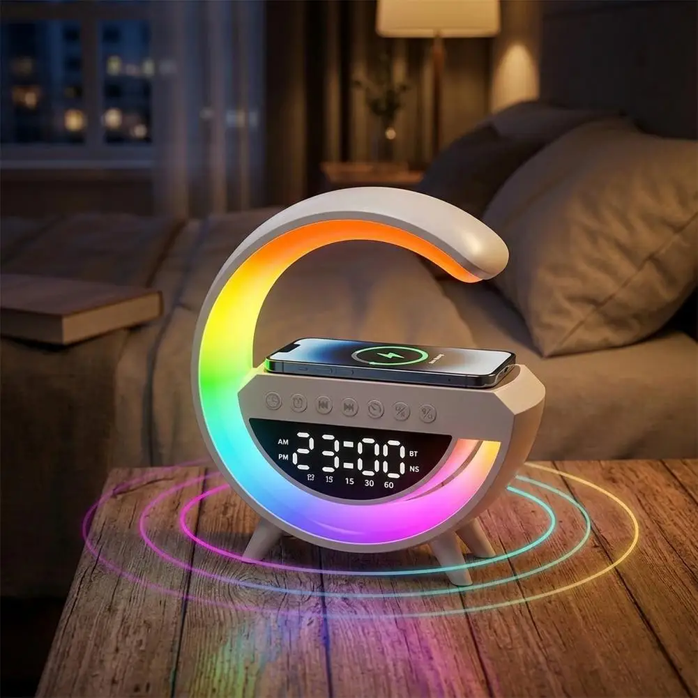 New Bluetooth Speaker Wireless Charger Table Lamp RGB Alarm Clock Sound Box LED Portable Mini Party Loudspeaker