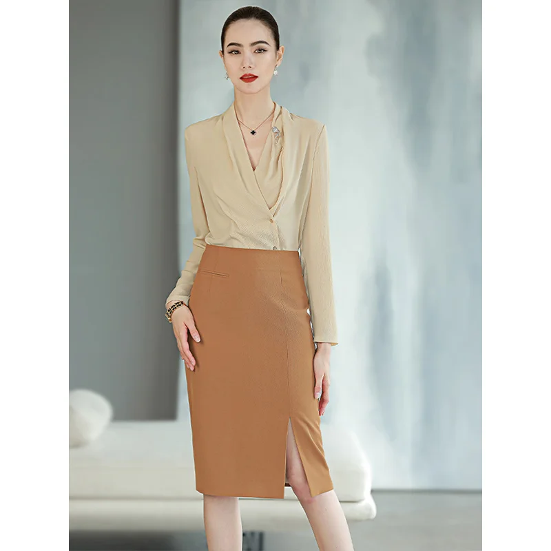 

Busin Women's Long Sve V-Ne irt Vest Top Spring Ceremony Air Steward Teacher Profional Suit Skirt Set