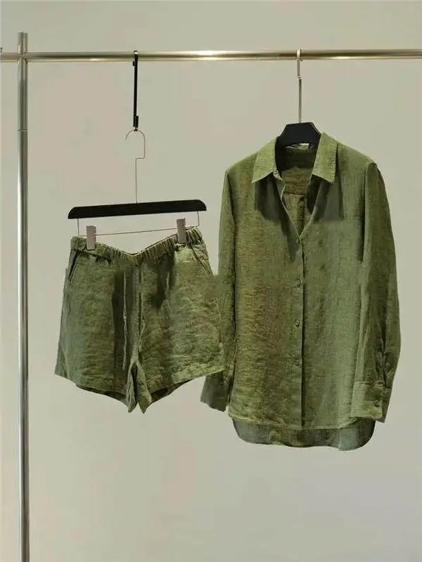large-size-linen-green-men-women-summer-set-sun-protection-shirt-shorts-two-piece-set-casual-sportswear-youth-chinese-made