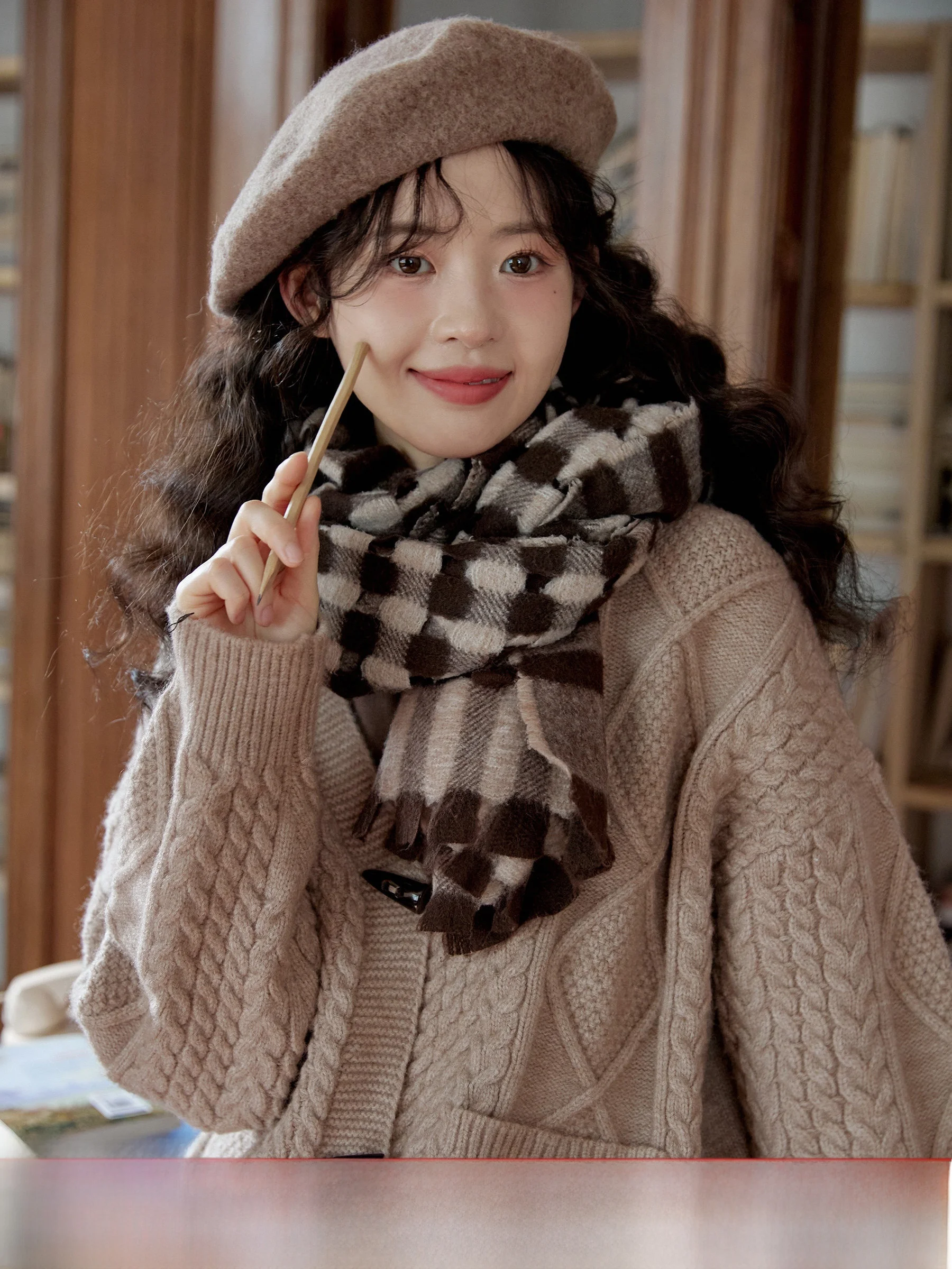 

Lingjiu 2025V-Ne Knitted Open Cardigan Women's Autumn Winter Thiened Loose Button-Up Sweater Outerwear Sweet Sle