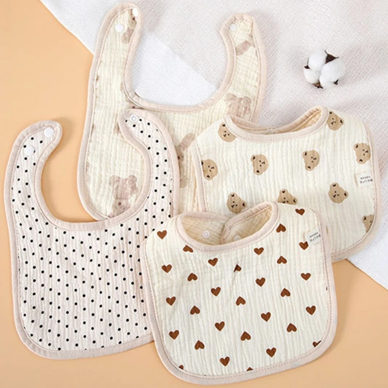 4-Layer Cotton Drool Bibs for Newborn Waterproof & Stain-Resistant Newborn Burp Cloth Rabbit Lemon Print Bibs Soft Bibs