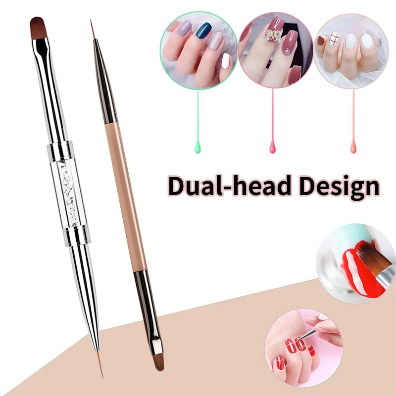 Dual-Ended Nail Art แปรงเล็บเจล Rhinestone Handle เคล็ดลับฝรั่งเศสสําหรับเล็บออกแบบเจล Liner Professional ปากกา