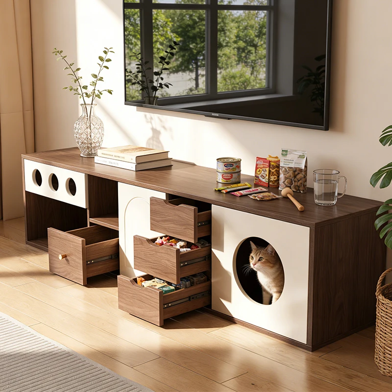 TV cabinet cat nest integrated antique living room household floor person pet shared pet furniture cat villa