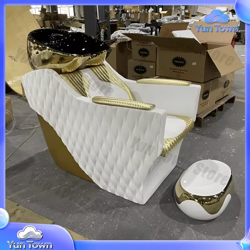 Luxury Gold Plated Ceramic Shampoo Salon Chair Customizable Color For Barber Shop