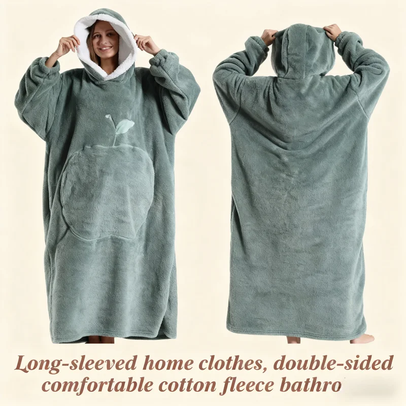 

New lazy blanket, TV blanket, outdoor cold proof hooded home clothes, solid color with long sleeves, thick and loose, casual