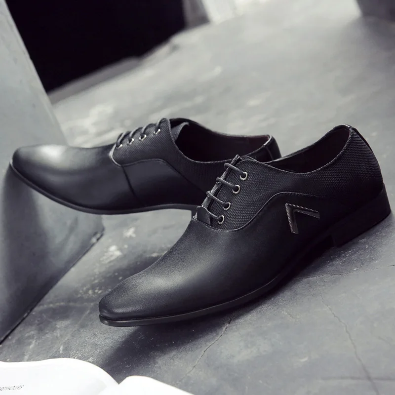 Classic Men Dress Shoes Lace-up PU Leather Shoes for Men Plus Size Point Toe Business Casual Men Formal Shoes for Wedding 2024