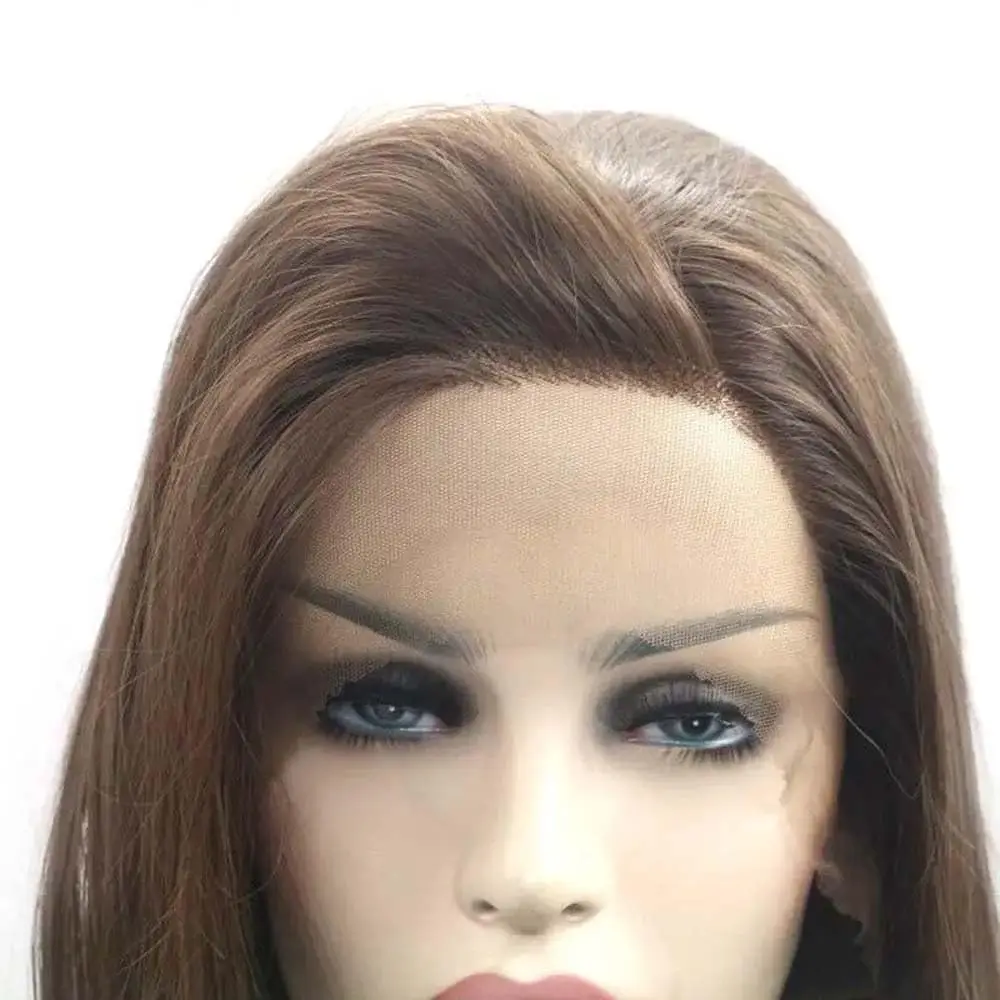 Long Silk Straight 6# Dark Brown 13*3 Lace Front Glueless Wigs Side Part Synthetic For Women Hair Heat Resistant Fiber Hair