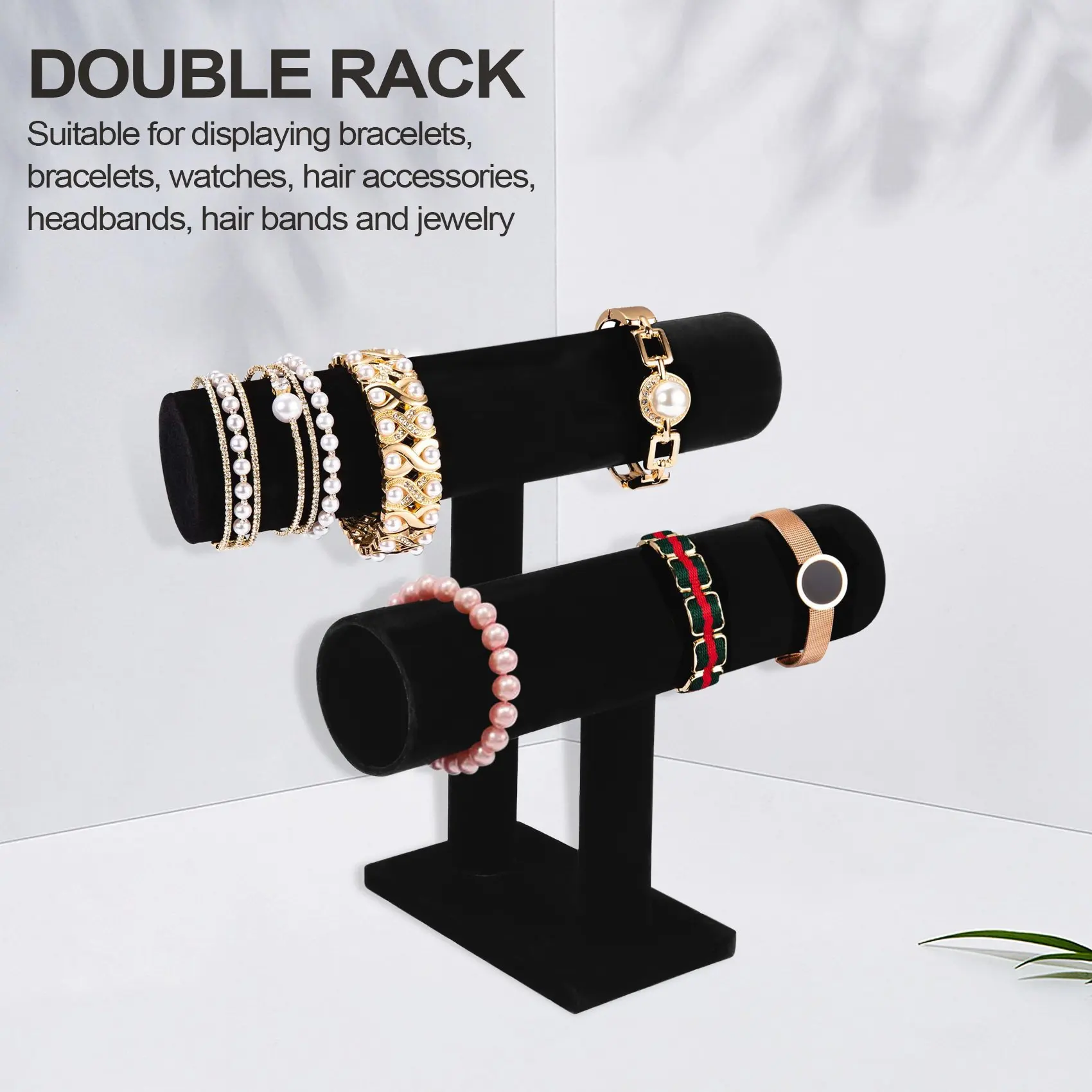 2-Tier Bangle Bracelet Display Holder T-Bar Stand Black