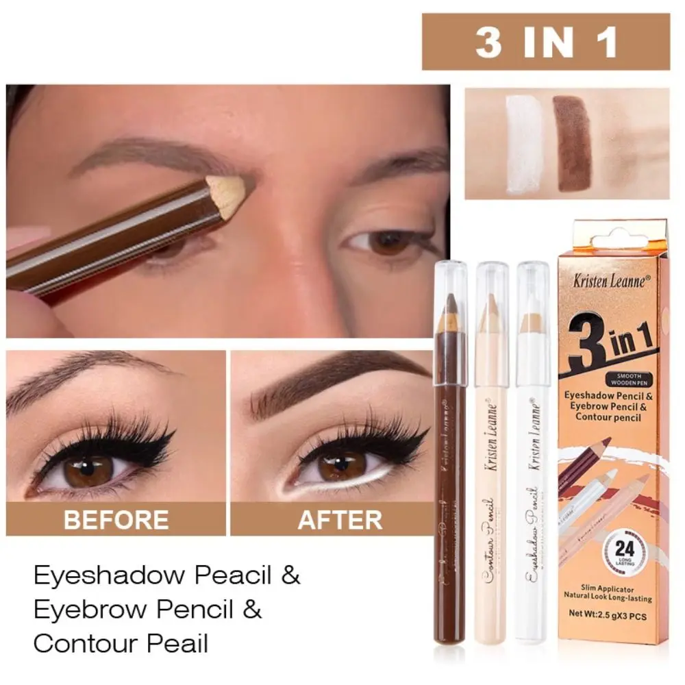 3 buah/Set krim rias wajah 3 dalam 1, pena kontur riasan tahan lama 3D Eyeliner alis penutup noda lingkaran hitam menghilangkan noda