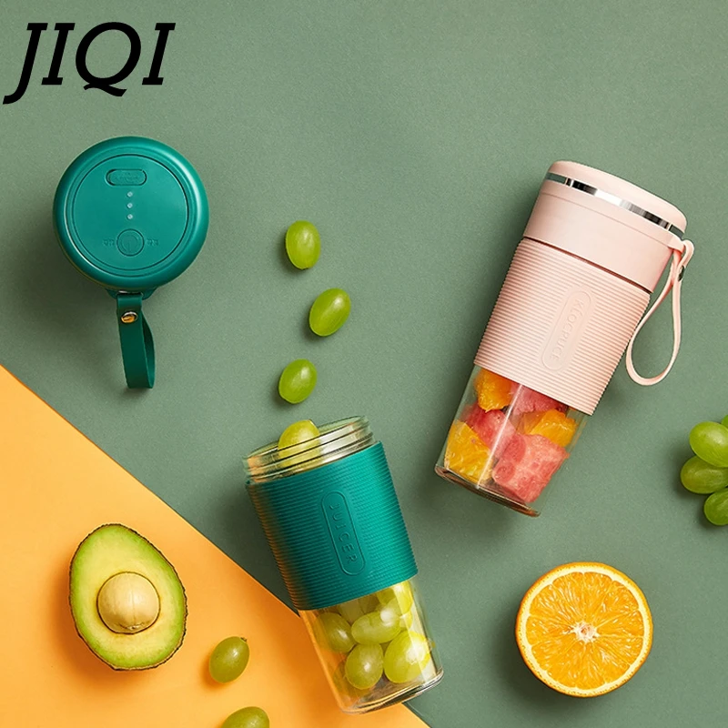 JIQI Juicer listrik Mini 300ML, Blender buah portabel, mesin Milkshake untuk rumah kantor perjalanan dapat diisi ulang
