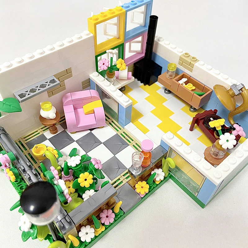 Creative Sunshine Flower House Building Blocks Architecture Micro City Street View Shop Assemble Bricks Toys Gifts For kids Girl