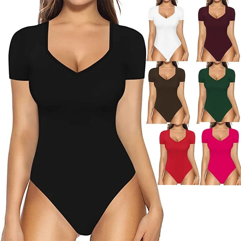 Body pantalon une pièce, coupe ajustée, très extensible, sexy, avec manches trois-quarts, chic pour le quotidien, épaisseur moyenne, manches régulières, été