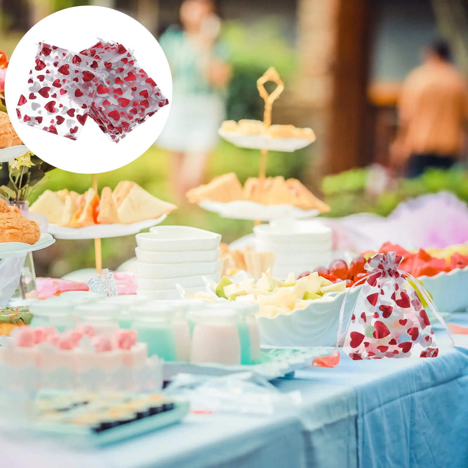 

25Pcs Elegant Heart-Shaped Jewelry Bag Organza Gift Pouch for Cosmetics Lip Glosses Small Treasures Organizer