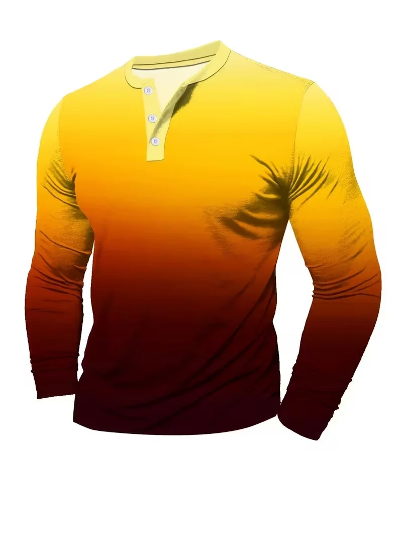 

Retro Men's Henry Shirt, Fashionable Striped Printed Long-sleeved T-shirt, Men's Summer T-shirt, Buttoned Casual Jacket