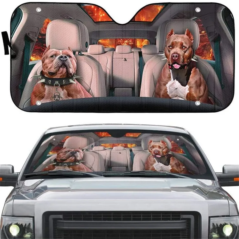 Buff Pit Bulls Windshield Sunshade Easy To Intall Car Shade Cover Vehicle Accessories Decor Universal Sun Visor Window Protect