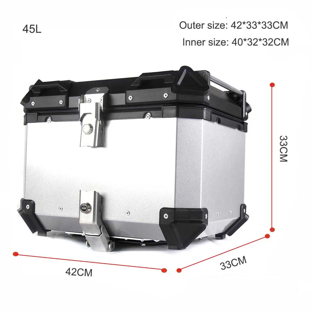 

45L Motorcycle Top Rear Luggage Box Case Helmet Storage Trunk Tool Boxes Tail Toolbox Key Lock Aluminum Universal Waterproof