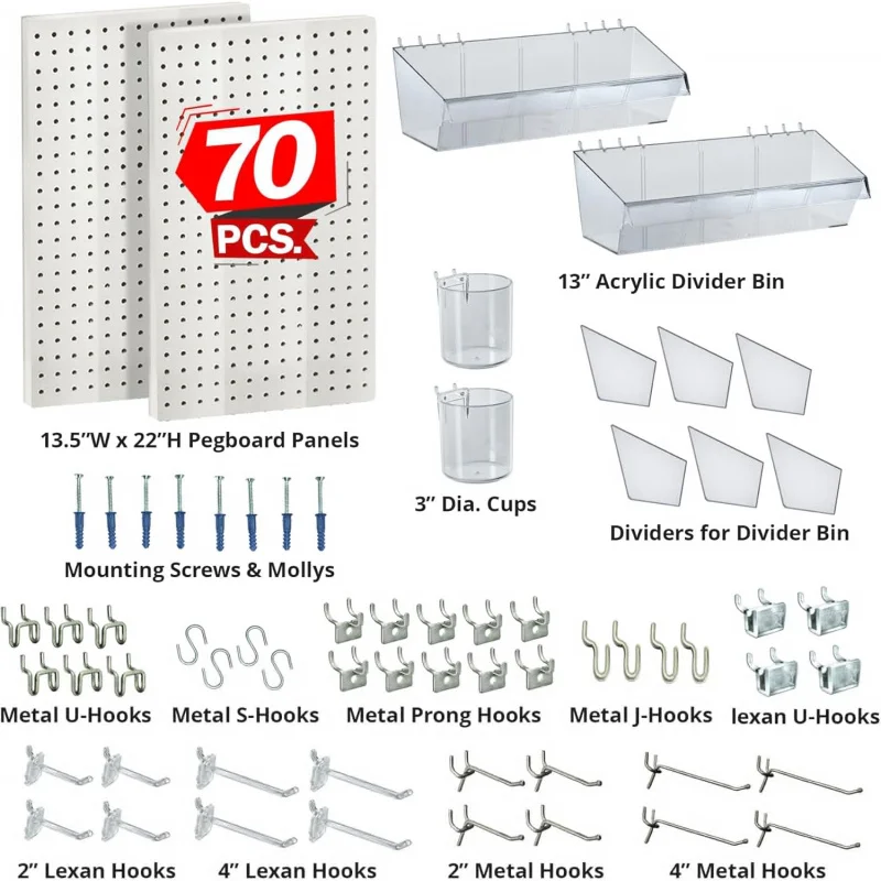 Azar displays 70-piece pegboard organizer kits, White