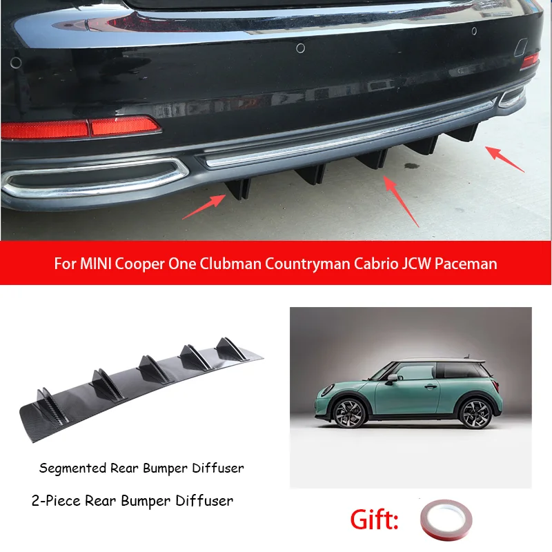 For MINI Cooper One Clubman Countryman Cabrio JCW Paceman ABS Rear Bumper Lip Diffuser Shark Fin Anti-collision