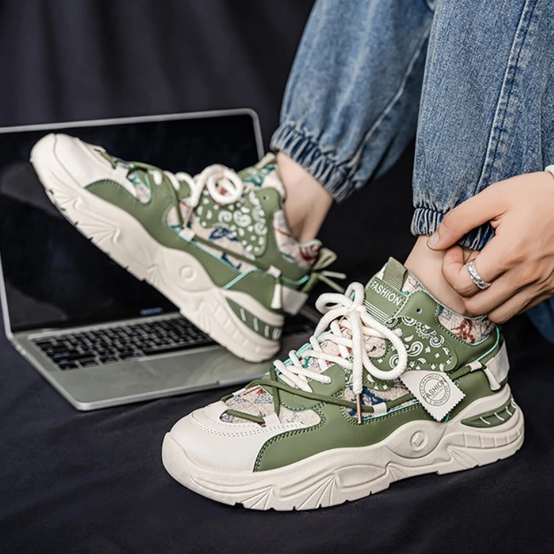 

Мужская вулканизированная обувь, осенние новые нескользящие уличные кроссовки, увеличивающие рост, удобные модные повседневные кроссовки на платформе со шнуровкой